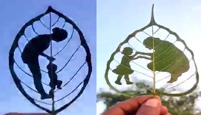 نوجوان نے درخت کے پتوں پر منفرد آرٹ سے سب کو حیران کر دیا